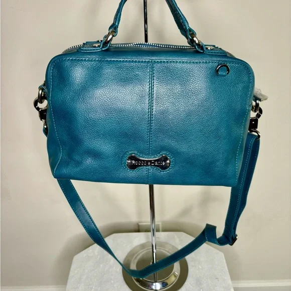 Firenze Teal Leather Shoulder Bag with Crossbody Strap - Picture 2 of 4